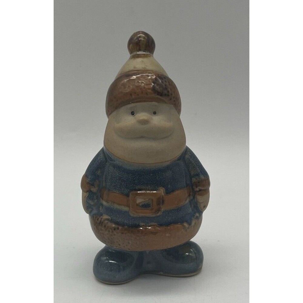 Vintage Santa Claus Figurine Blue And Brown Outfit  4.5” Tall Christmas Decor